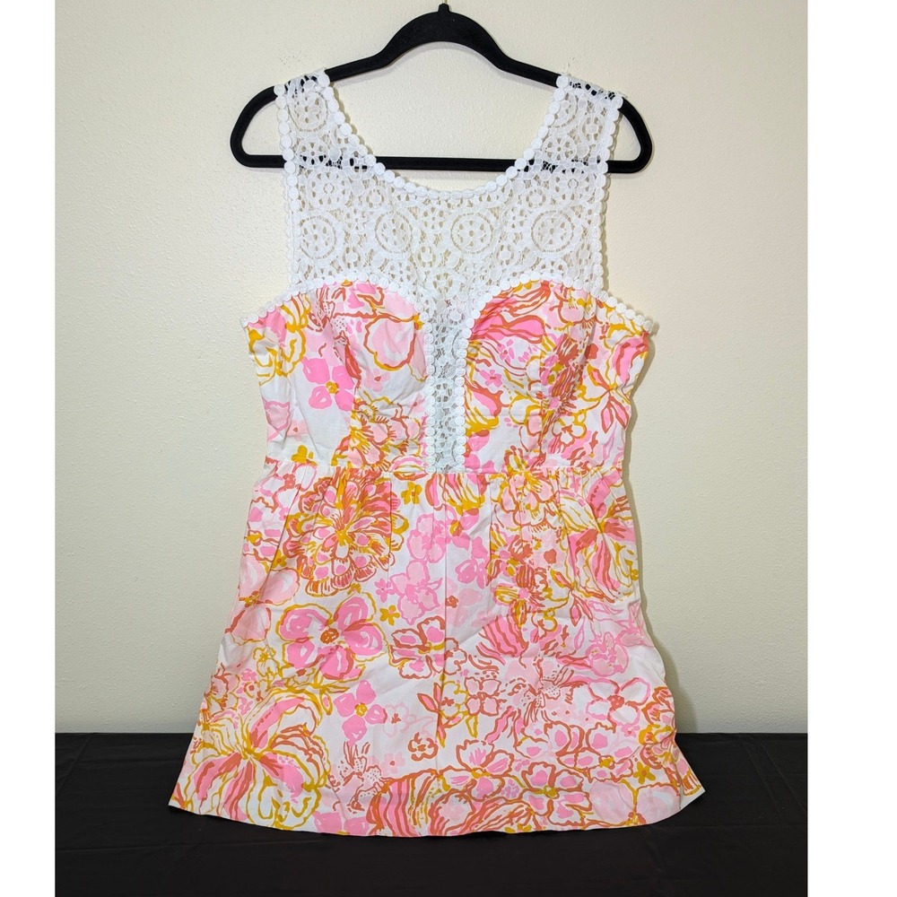 Lilly Pulitzer Size 14 Reagan Happiness Is Floral Orange Pink Fit & Flare Dress